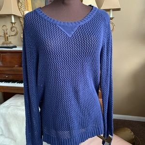 Crew Neck Knitted Long Sleeve Blue Sweater
